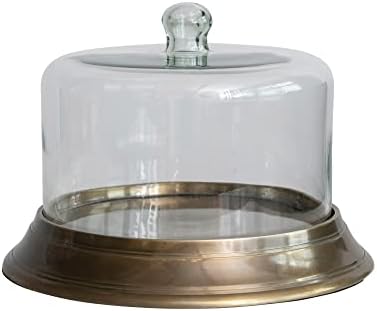 Cooperativa criativa de 12 Round x 7-1/2 h cloche de vidro com base de alumínio, acabamento de latão antigo, conjunto de 2, navio