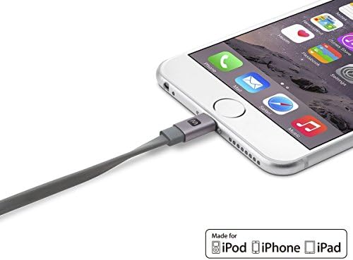 Monoprice Cabernet Series Apple MFI Certified Flat Lightning to USB Charge & Sync Cand - 4 pés preto para iPhone X, 8, 8 Plus, 7, 7 Plus, 6, 6 Plus, 5s