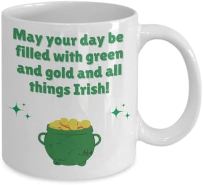 Caneca de caneca do dia de St. Patrick - caneca irlandesa caneca de luxo de dupla face pode que seu dia seja preenchido com verde e ouro