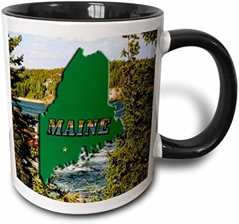 3drose Mug_55452_4 Mapa de estado, texto da imagem e Arcadia Park Lake em Maine Two Tone Black Caneca, 11 oz, multicolor