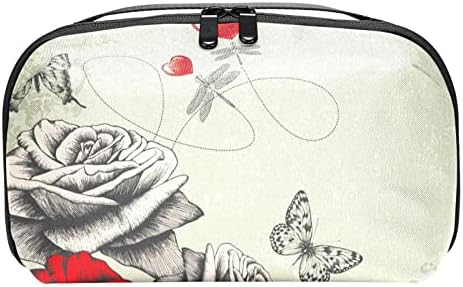 Organizador do cordão de viagem, organizador de tecnologia, organizador de eletrônicos, sacola de organizador de cabo, Retro Rose Butterfly Valentine