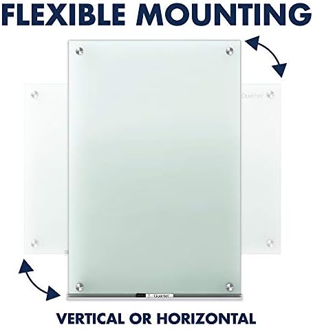 Quadro branco de vidro de quarteto, placa branca não magnética de apagar a seco, 4 'x 3', inclui bandeja de acessórios, 1 marcador e 2 ímãs de placa de vidro, superfície fosca, infinito