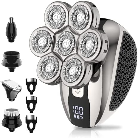 Barbeador de cabeça careca para homens, jimster 6 em 1 Electric Men Head Shaver Ipx7 impermeabilizada com cortadores de cabelo/cabelo de cabelo/lateral que puxa lateral kit de barbeador de cabeça de aparas, barbear led sem fio, carga USB, carga USB