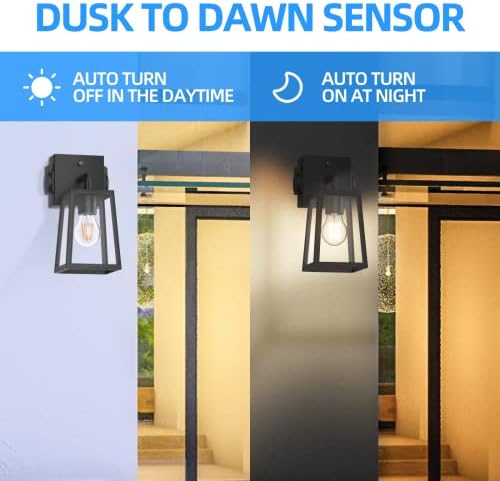 Specilite Dusk to Dawn Varanda Luzes com 2 pontos de venda, luminária à prova d'água e anti-Rust Outdoor, luminária externa de acabamento preto para garagem, pátio, jardim