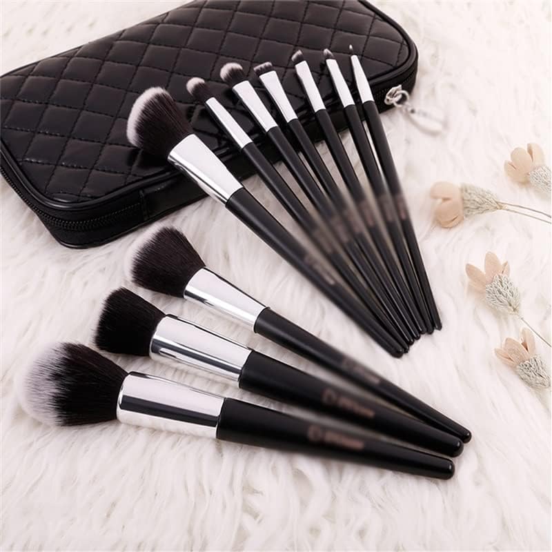 Escovas de maquiagem grossas de 10 pcs definidas com bolsa sintética de kabuki misturando pó blush correteiras escova de sombras