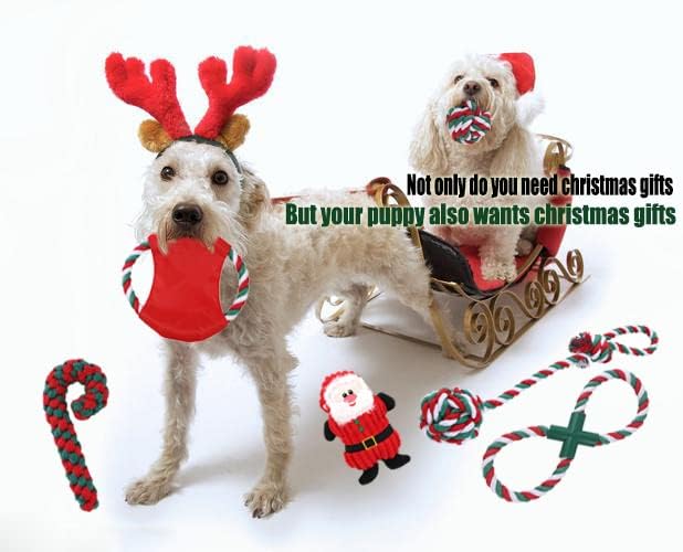 Brinquedos de corda de cão de natal renuis - 6 pacote brinquedos de pelúcia de pelúcia de cachorro presentes de animais de estimação, animais de estimação doloros