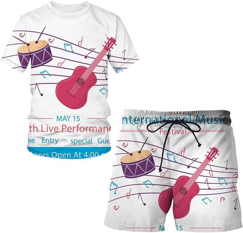 Mens 2 peças Música de fitness Música 3D Digital Printing Shorts Conjuntos de traaces T T Shirts+Calças curtas Conjuntos de pijamas de verão
