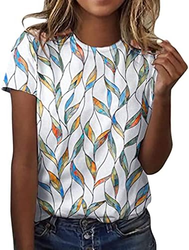 Treino impresso Tops tops de verão para mulheres tops fofos camisetas clássicas o pescoço camisas de blusa de pescoço tops de túnica de manga curta solta