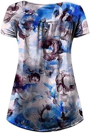 Mulheres azuis claras abotoar a blusa de manga curta 2023 cofre de algodão Flor Graphic PLARED TOP CAMISTA PARA MENINAS BQ L