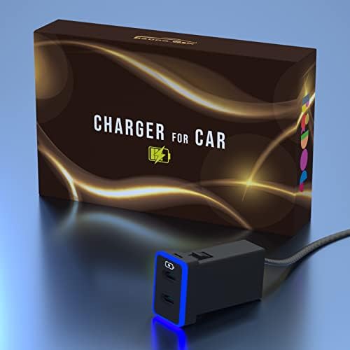 Carregador de carro para Toyota USB C Dual Porta Charger PD 3.0 Tipo C Chargem rápida com LED Light Show, compatível com smartphone,