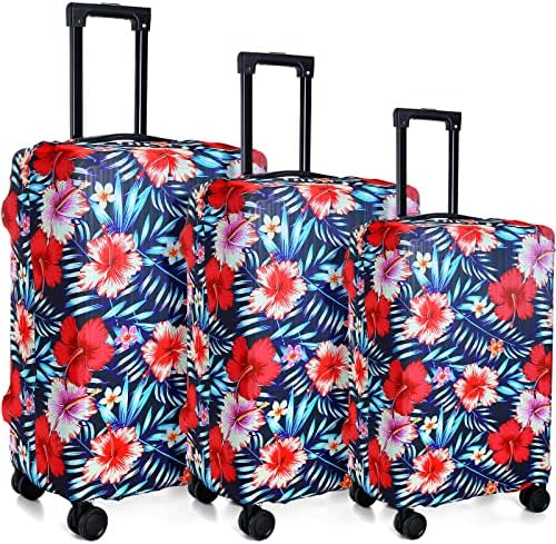 Amylove 3 peças A mala floral cobre protetor de mala lavável protetor protetor de flores coloridas anti-riscos de tampa de bagagem para viagens de bagagem de 18-28 polegadas