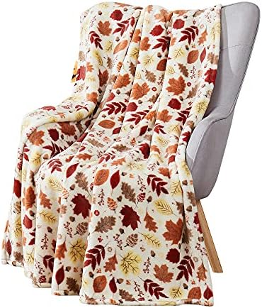 Cobertor de arremesso de decoração de outono: folhas e frutas de outono macias de outono em cores vermelhas de bege marrom amarelo para a cadeira de cama da sala de estar dormindo dormitório