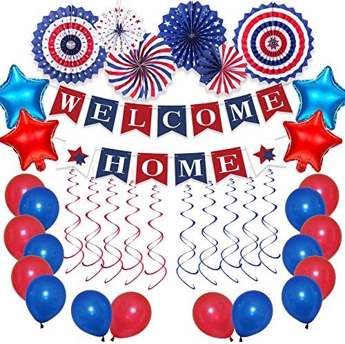 Bem -vindo às decorações de casa militar, Kit de balões de boas -vindas, Banner de boas -vindas, decoração de festa de boas -vindas em casa, implantação que retornando decoração de festa do baile do exército