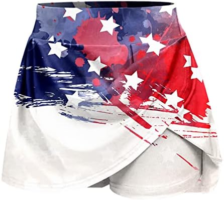 4 de julho dos EUA Skorts Skorts Saias com shorts para mulheres High Casticled Flowy Golf Skorts 2 em 1 shorts de corrida