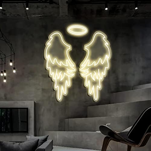 Zqrcnl personalizado anjo asas sinal liderado sinal de luz de neon com quadro de acrílico decoração de casamento personalizada decoração de parede de neon photo zone bar festa de aniversário
