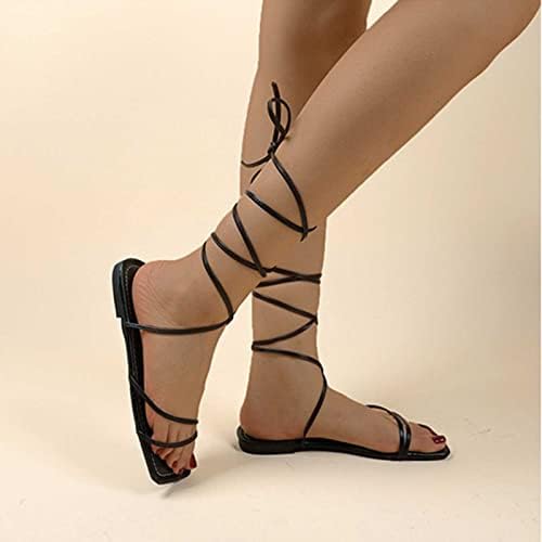 Zhishiliuman Lace Up Sandals Tie Up Dress Sandálias planas de verão para mulheres Trendy Sapaty Sapaty Sapaty Strappy Gladiator Sandals