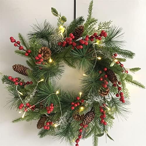 Wyfdp Wreath Wreath Luminous with Lights Pine Red Fruit American Door Decoration Simulação Christmas Greath
