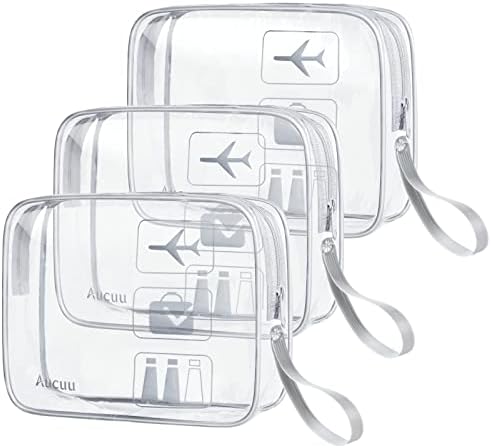 Sacos de viagem transparentes de 3 pacote AUCUU, sacos de higiene pessoal aprovados pela TSA, bolsas de lavagem à prova