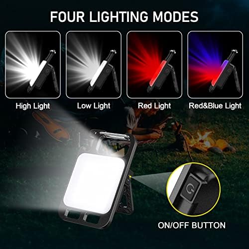 Luz de trabalho com chaveiro de cobrança de mais, mini lanterna pequena recarregável 1000lumens, 4 modos de luz, luz de bolso portátil,