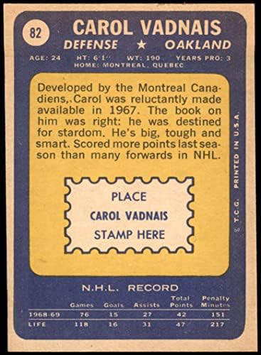 1969 Topps # 82 Carol Vadnisis Golden Seals Ex/Mt Golden Seals