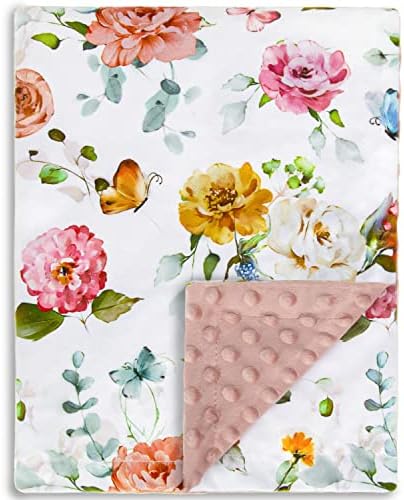 Boritar 2 pacote de bebê cobertor macio com backing pontilhado de dupla camada, animais adoráveis+elegante impressão floral de 30 x 40 polegadas