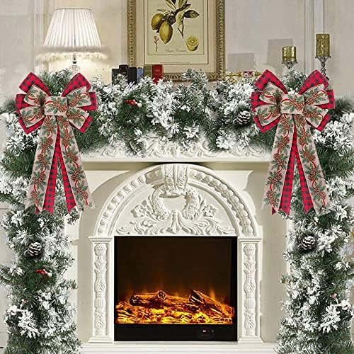 Grande Christmas Wreath Wreath Bow Purlap Buffalo Plaid Gift Bow for Christmas Tree Baws Nó Porta da frente Bunting Decorações de parede