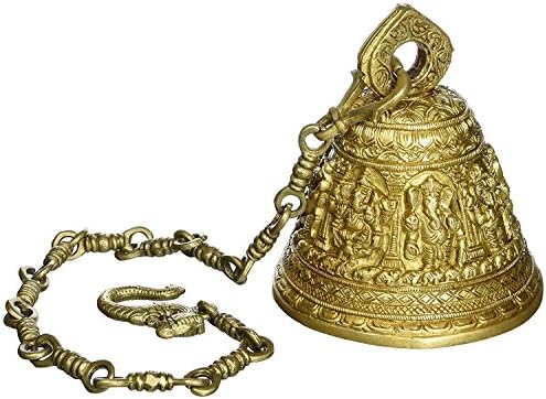 Sino pendurado de Devyom Temple em Ashta-Vinayaka Design: Solid Brass 3 Kgs Sino pesado com som profundo