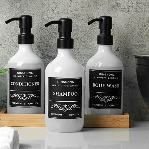 Conjunto de 3 shampoo e dispensador de condicionador recarregável garrafas de shampoo de 16 onças com dispensador de sabão para lavagem