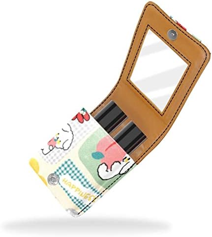 Caixa de batom de Oryuekan com espelho bolsa de maquiagem portátil fofa bolsa cosmética, desenho animado animal adorável cão flor pêssego