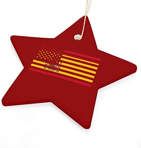 Espanha American Flag Cerâmica Star Star Decorações de Natal Árvore de Natal Ornamento Palavalhado Ornamentos de