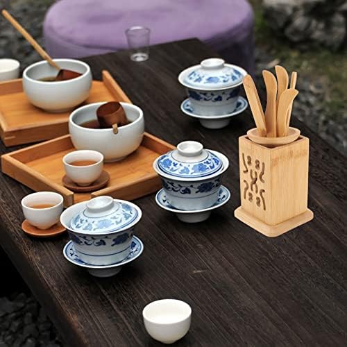 SOLustre 6pcs Bamboo Tea Spone Spoon Spoon Rústico Tea Anexo Clipe de chá Placa de chá Placa de chá Chinese Gongfu Conjunto de chá Caso de chá decoração