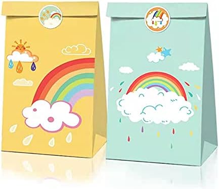 24pcs Rainbow Party Sacos, sacos de papel do sol, sacos de presente em nuvem, sacolas de favor do arco -íris com adesivos de arco -íris de 36 pcs