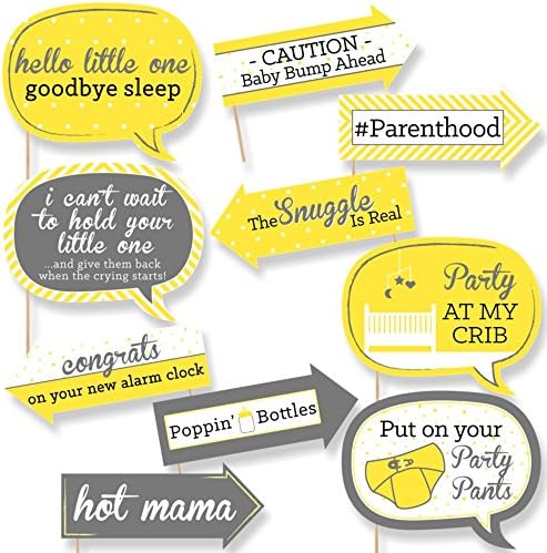 Grande ponto de felicidade engraçado amarelo e cinza - Olá, Little One - Kit de adereços de cabine de fotos do chá de bebê - 10 peças