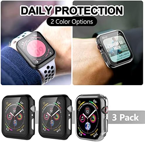 Pemotech 3 Pack Screen Protector Case com protetor de tela de vidro temperado compatível com a série Apple Watch