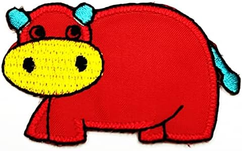 Kleenplus 3pcs. Red Hippo Bordado adesivo de tecidos desenho animado crianças crianças ferro em costura em linha de lembrança