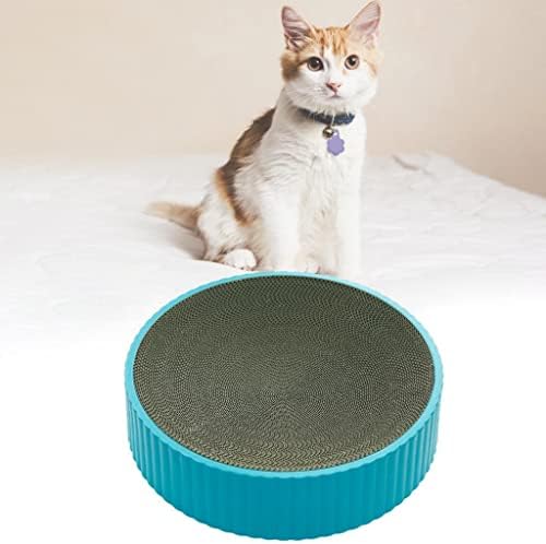 Fenteer Cat Scrtanding Board Round Wonroged Scratcher Cardboard, azul