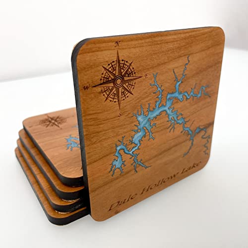 Mapas de lago personalizadas Coasters quadrados de madeira - qualquer lago! Conjuntos de 4, 6, 8, 12 - Lake House Décor Laser gravado