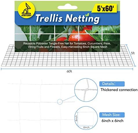 Skinnybunny Trellis Reding de 5x60ft, rede durável de cultivo de jardim, rede de cordas de nylon para serviço pesado,