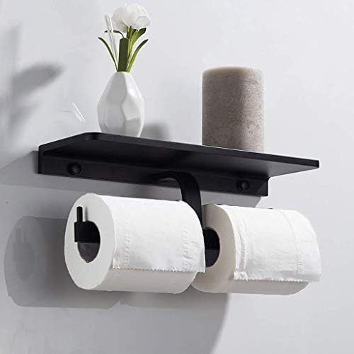 Porta de papel de papel higiênico ZSQAW- Suporte de papel higiênico com suporte de tecido para o banheiro da prateleira de armazenamento de telefone celular, preto