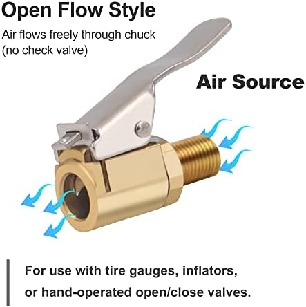 Safelife Vire Air Chuck com clipe, adaptador de arremesso de ar de bloqueio de bloqueio de bronze para serviço pesado, trava de