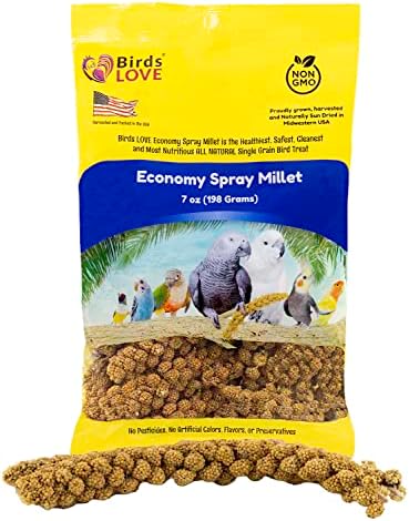 Aves adoram economia e magro spray especial Millet GMO sem pesticidas para pássaros cockatiel panor do periquito canário Todos os papagaios saudáveis ​​- 7oz