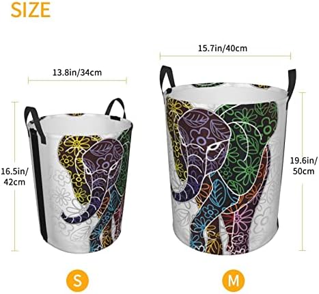 Cesta de lavanderia, elefante grande digital com linhas florais e formas tribais tema da vida selvagem, grande cesta de armazenamento