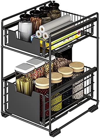 WGWIOO 2 Nível sob o organizador do armário de pia, gaveta de cesto de cesta de especiarias para desktop de metal para cozinha,