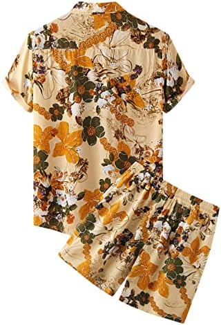 Roupas de trilhas de 2 peças para homens camisa havaiana tropical de lapela e conjuntos curtos de férias florais de férias