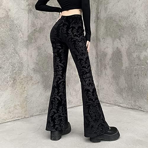 Mulheres góticas góticas retro de alta cintura impressa calças pretas academia escura Harajuku calças queimadas as calças