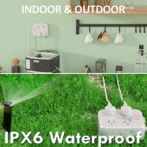 APS IPX6 Protetor à prova d'água Faixa de força de energia 4+6 saída de espaçamento largo com 3 portas USB Extender 6 pés de extensão de extensão de comprimento para o escritório de escritório em casa Banheiro de cozinha ao ar livre e mais UL listado