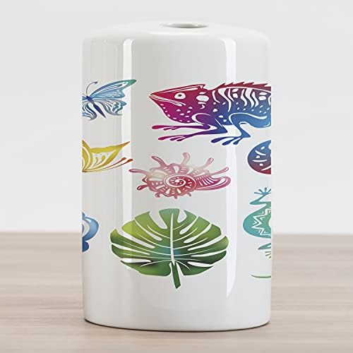 Ambesonne Tropical Ceramic Toothbrush Solder, Projeto abstrato Fauna exótica e folhagem Butterflies Répteis Cascas