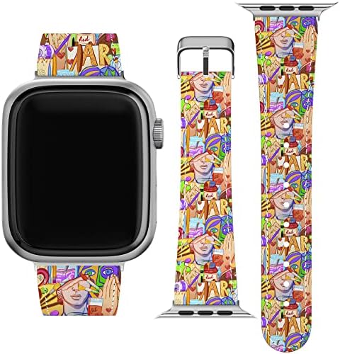 Pulseira Cavka Compatível para Apple Watch Series 7/6/5/4/3/2/1/se e capa de telefone correspondente pincel pincel de couro de couro picasso pulseira de pulseira de substituição 38-40-42-44 mm Artista de arte impressa de impressão Artista
