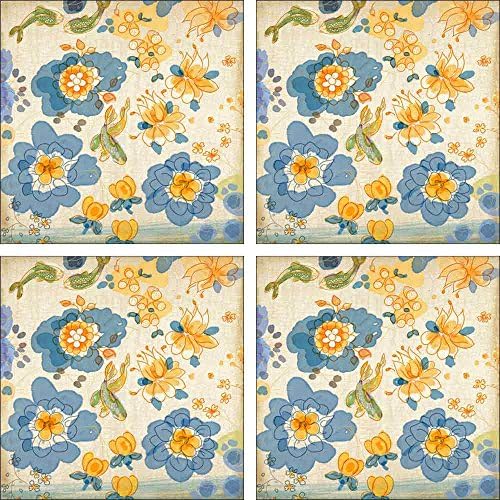 Koi Art Accent Tile Set Flowers de chá asiático por Evelia Ceramic Kitchen Chuvent Banheiro Espaços Interiores