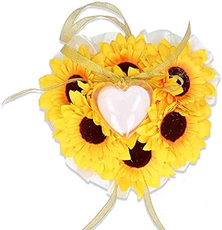 Yosoo Sunflower Rings Cerimônia de casamento de travesseiro Costo com estojo de formato de coração para banquetes anuais da festa de casamento